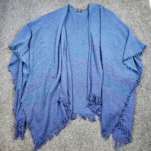 Celtic Kerry Woolen Mills Shawl Womens Blue Lambswool Fnit Wrap Ireland Cape
